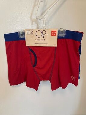 OP Men's Red Boxer Briefs with Blue Waistband